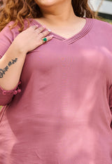 Plus Size Rusty Pink Pom Pom Rayon Short Kurta