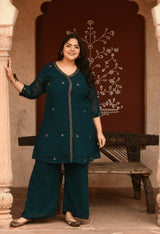 Plus Size Graceful Teal Blue Cut Dana Co-ord Set