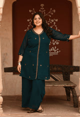 Plus Size Graceful Teal Blue Cut Dana Co-ord Set