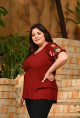 Plus Size Rust Embroidered Rayon Top