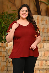 Plus Size Rust Embroidered Rayon Top