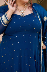 Plus Size Enchanted Elegance Teal Mukaish Anarkali with Dupatta