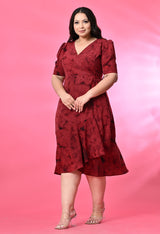 Plus Size Maroon Tye Dye Prism Wrap Dress