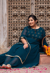 Plus Size Azure Teal Anarkali Kurta with Dupatta