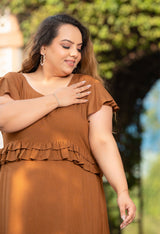 Plus Size Spicy Mustard Rayon Frill Dress