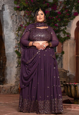 Plus Size Lavender Royale Timeless Georgette Embroidered Lehenga Set