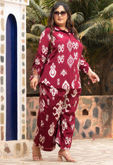 Plus Size Abstract Printed Pure Satin Co-ord Set