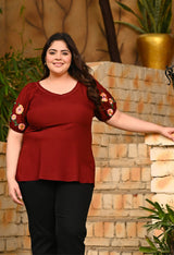 Plus Size Rust Embroidered Rayon Top