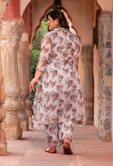 Plus Size Serene Beige Floral Sequin Lace Co-ord Set