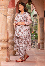 Plus Size Serene Beige Floral Sequin Lace Co-ord Set