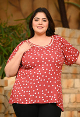 Plus Size Rust Polka Printed Top