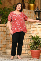 Plus Size Rust Polka Printed Top