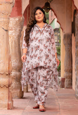 Plus Size Serene Beige Floral Sequin Lace Co-ord Set