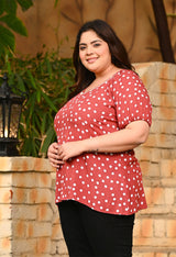 Plus Size Rust Polka Printed Top