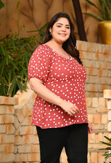 Plus Size Rust Polka Printed Top