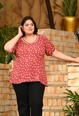 Plus Size Rust Polka Printed Top