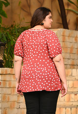 Plus Size Rust Polka Printed Top