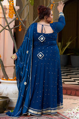 Plus Size Enchanted Elegance Teal Mukaish Anarkali with Dupatta