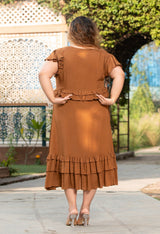 Plus Size Spicy Mustard Rayon Frill Dress
