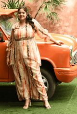 Plus Size Multicolored Tye Dye Co-ord Set with Designer Belt
