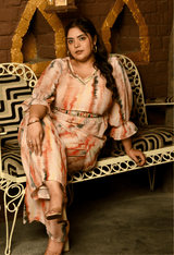Plus Size Multicolored Tye Dye Co-ord Set with Designer Belt