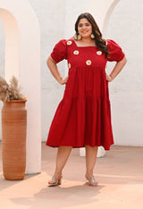 Plus Size Crimson Maroon Bloom Appliqué Sunflower Dress