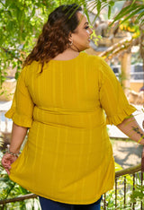 Plus Size Yellow Short Ruffle Neck Georgette Kurta