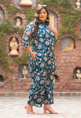 Plus Size Teal Beige Floral Organza Co-ord Set