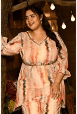 Plus Size Multicolored Tye Dye Co-ord Set with Designer Belt