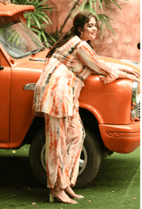 Plus Size Multicolored Tye Dye Co-ord Set with Designer Belt