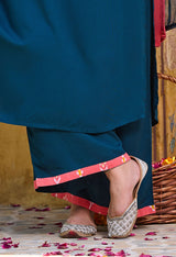 Plus Size Teal Blue Siroski Rayon Kurta Set with Double Dyed Dupatta