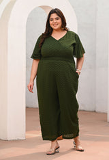 Plus Size Green Georgette Self Jumpsuit