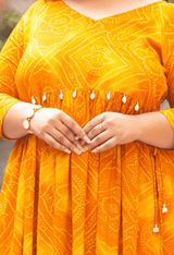 Bandhani Printed Mustard Angarakha Fit & Flare Midi Dress
