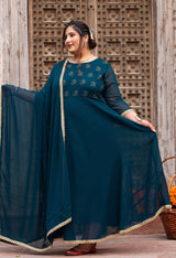 Plus Size Azure Teal Anarkali Kurta with Dupatta