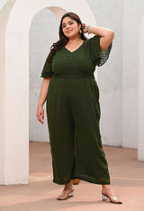 Plus Size Green Georgette Self Jumpsuit