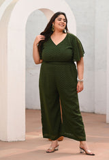 Plus Size Green Georgette Self Jumpsuit