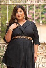 Plus Size Crystal Black Embellished Co-Ord Set with Belt