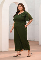 Plus Size Green Georgette Self Jumpsuit