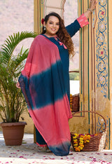 Plus Size Teal Blue Siroski Rayon Kurta Set with Double Dyed Dupatta