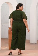 Plus Size Green Georgette Self Jumpsuit