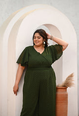 Plus Size Green Georgette Self Jumpsuit