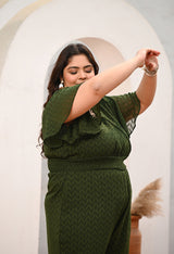 Plus Size Green Georgette Self Jumpsuit