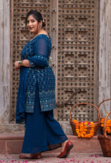 Plus Size Glorious Teal Embroidered Sharara Set with Dupatta