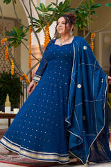 Plus Size Enchanted Elegance Teal Mukaish Anarkali with Dupatta