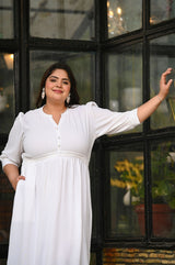 Plus Size Off White Crepe A line Dress