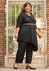 Plus Size Crystal Black Embellished Co-Ord Set with Belt