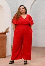 Plus Size Red Georgette Self Jumpsuit