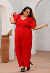 Plus Size Red Georgette Self Jumpsuit