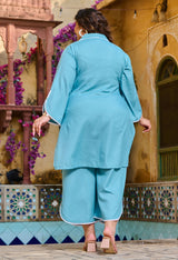 Plus Size Sky Blue Linen Culotte Style Co-ord Set