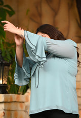 Plus Size Sea Green Georgette Knot Formal Top